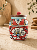 Floral Ceramic Jar with Lid (Red)