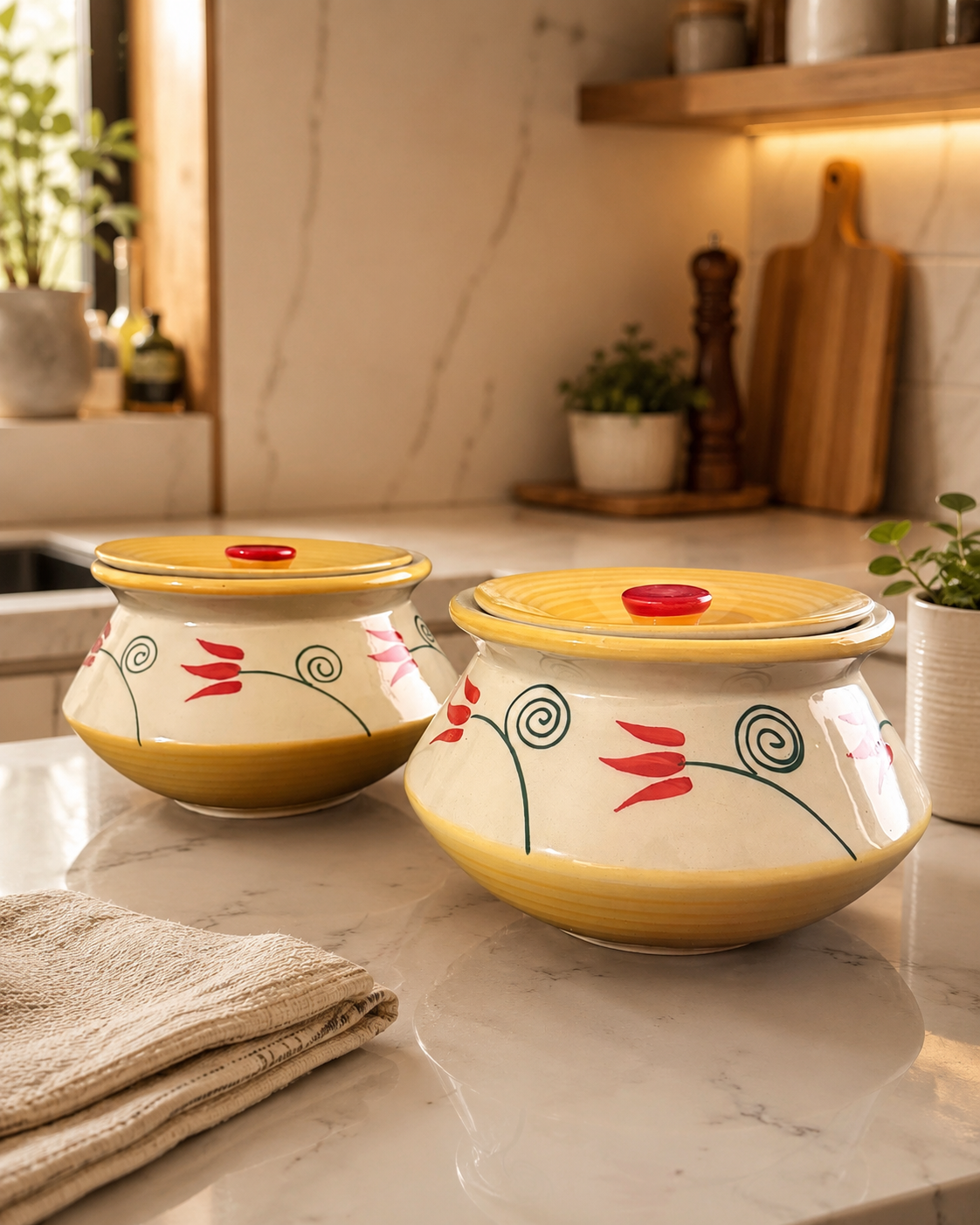 Mustard Bloom Ceramic Serving Pots Set of 2