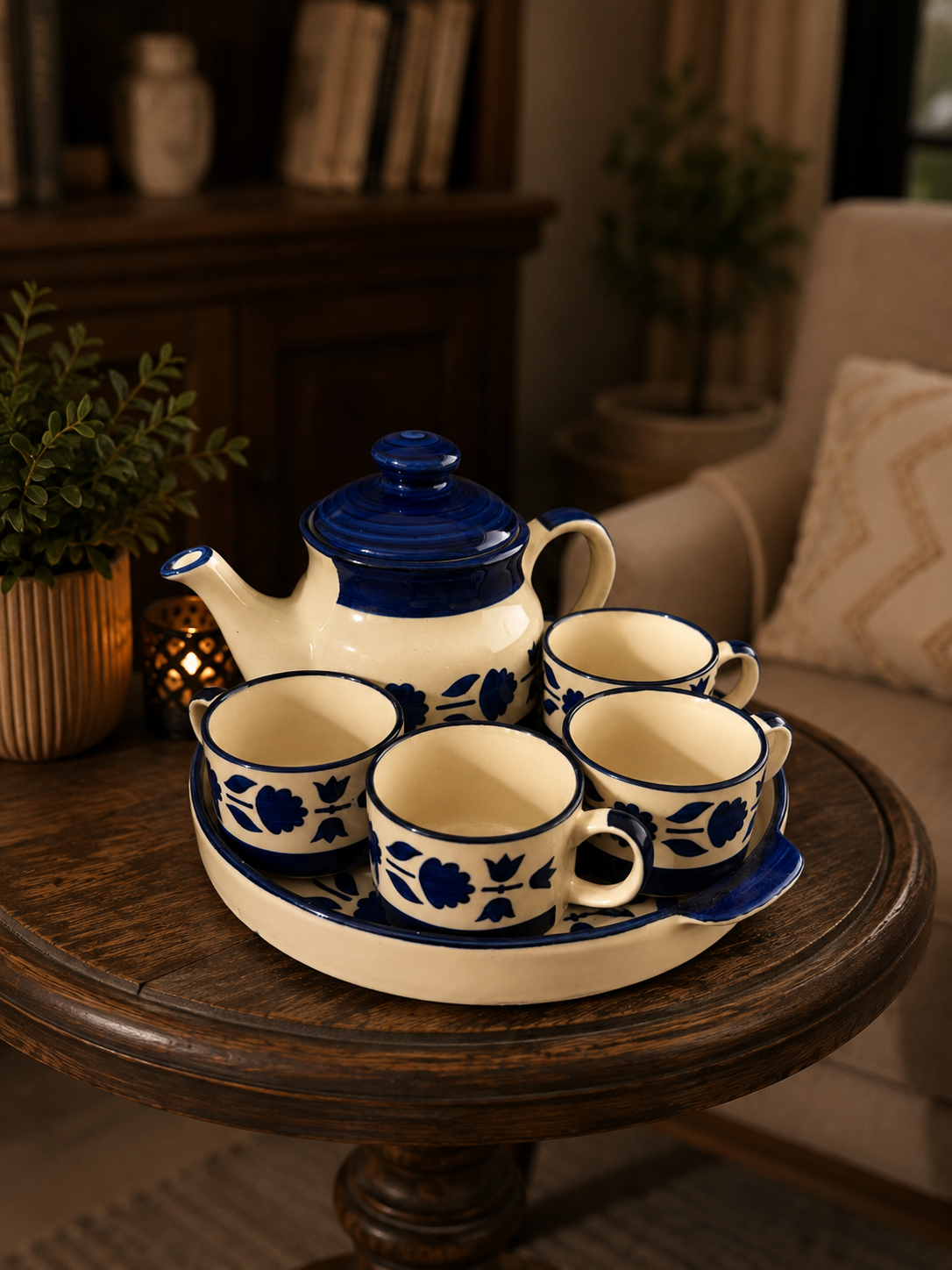 Indigo Bloom Ceramic Tea Set (6 Pieces Set)