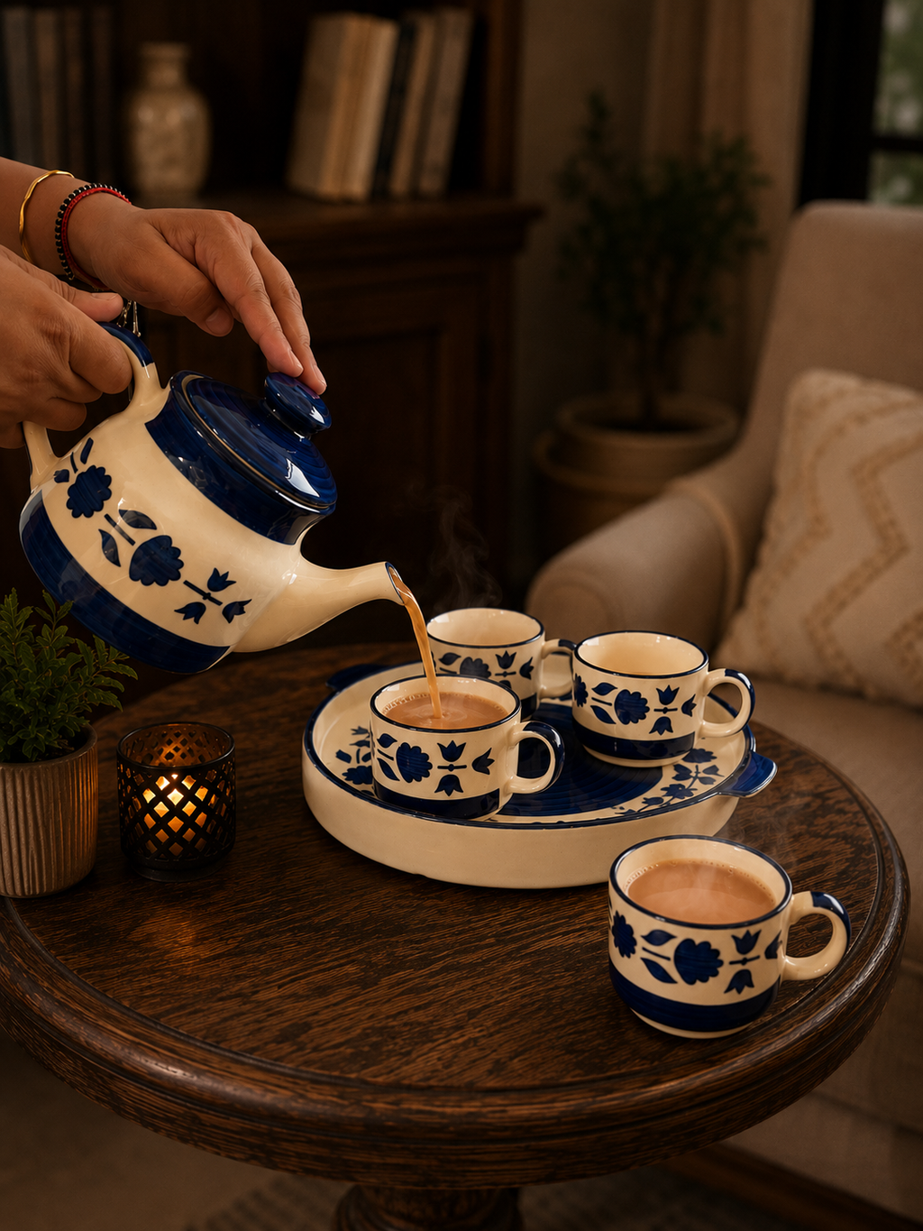Indigo Bloom Ceramic Tea Set (6 Pieces Set)