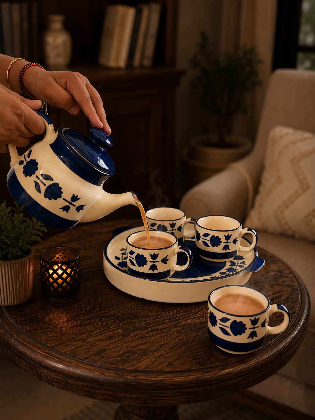 Indigo Bloom Ceramic Tea Set (6 Pieces Set)