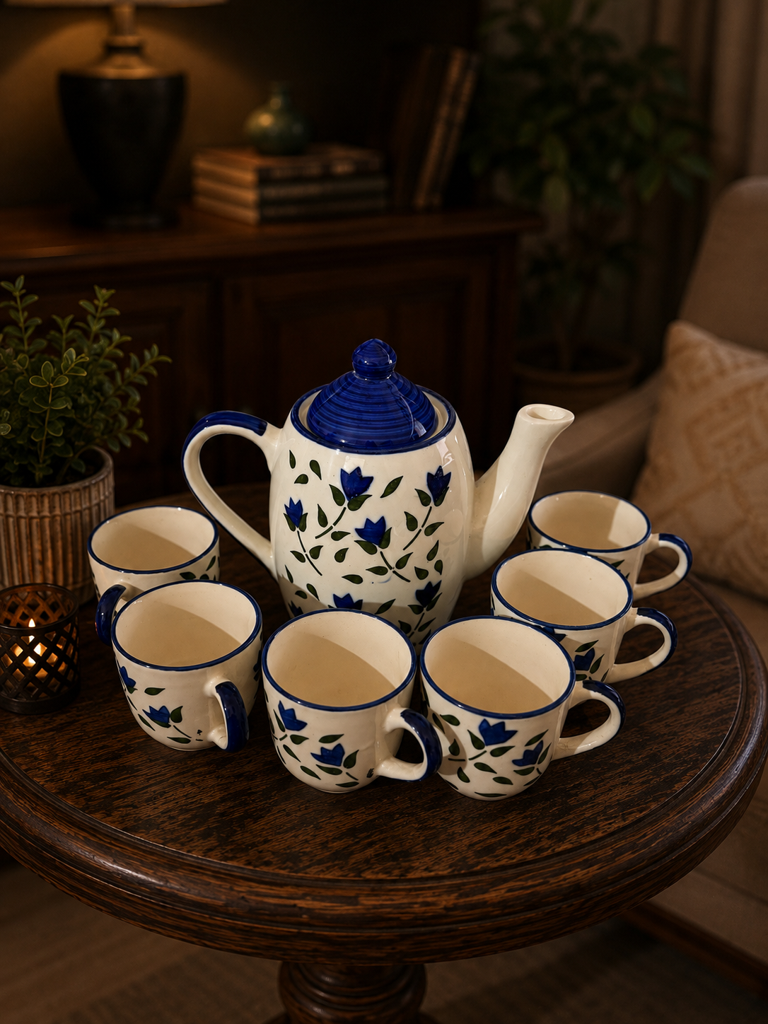 Blue Blossom Ceramic Tea Set – 7 Piece