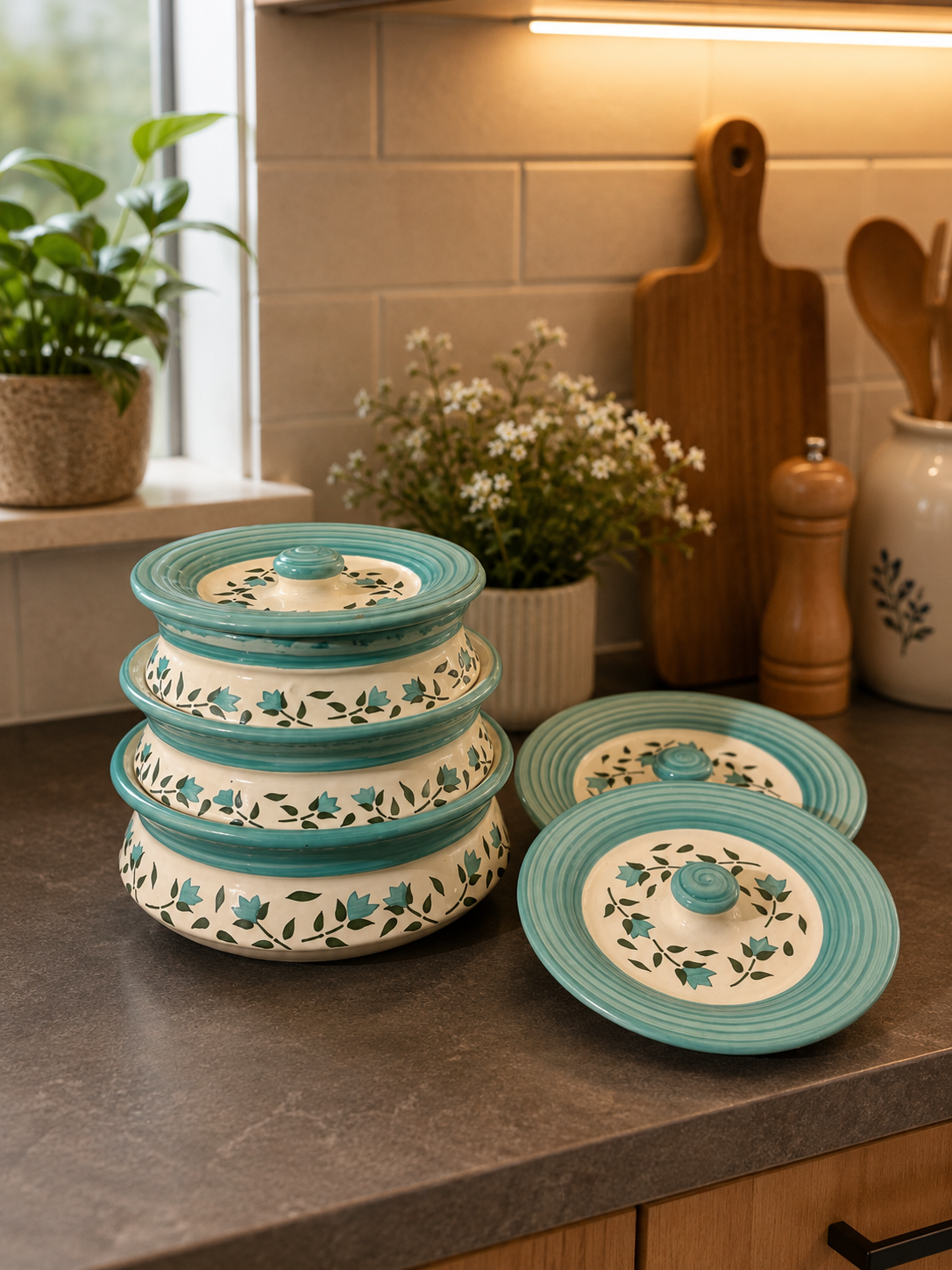 Meadow Bloom Ceramic Serving Pot Set (Set of 3)