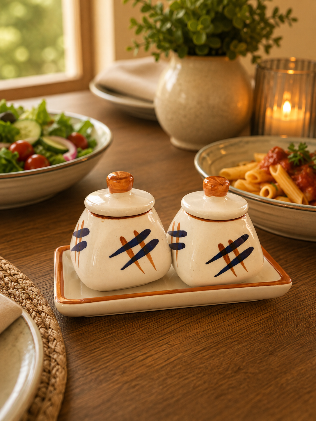 Abstract Ceramic Pickle Jar Set with Tray