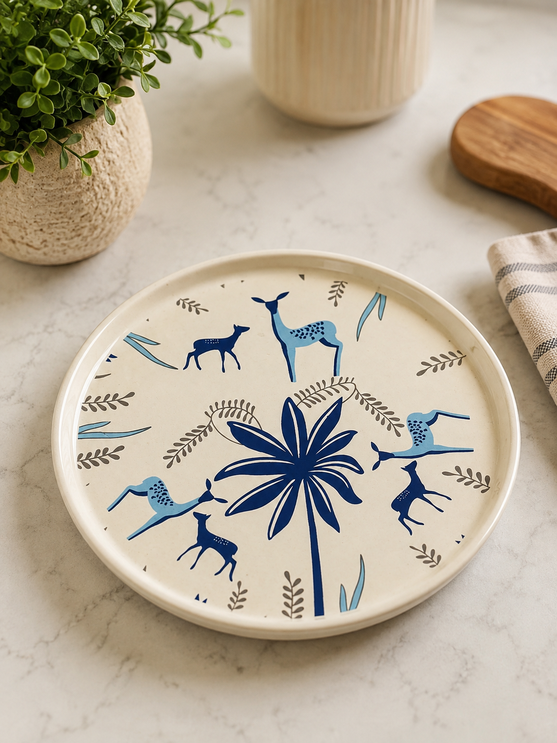 Blue Palm Ceramic Plate