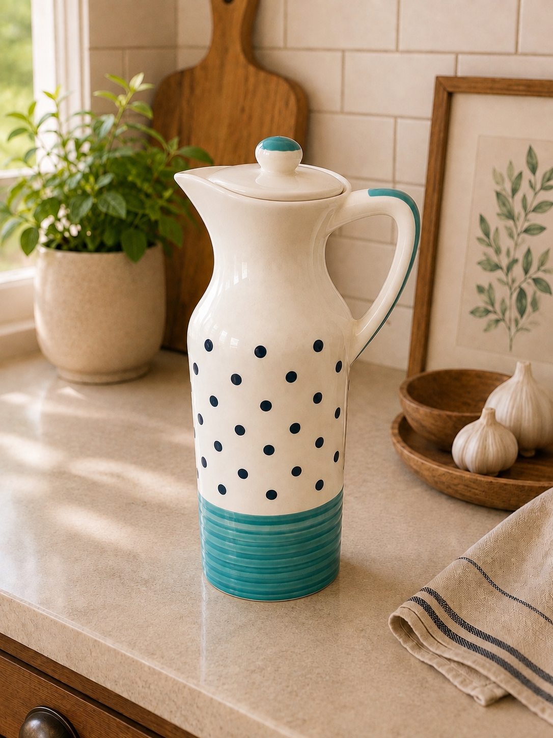 Turquoise Polka Ceramic oil Bottle