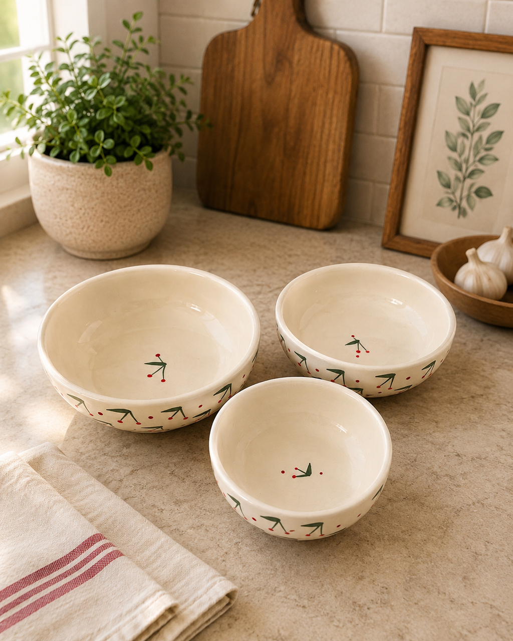 Cherries Ceramic Breakfast Bowl Set of 3