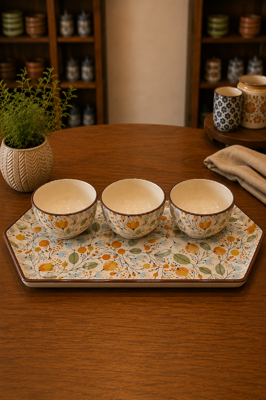 Meadow Paisley Ceramic Bowl &amp; Tray Set