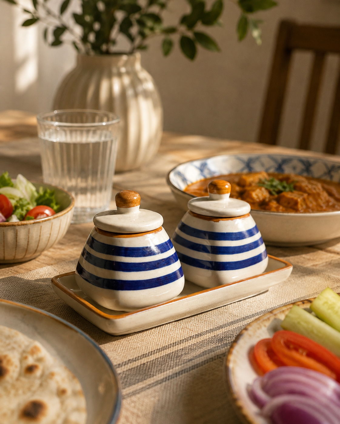Blue Ribbon Ceramic Pickle Jar Set with Tray