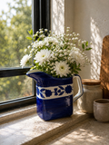 Indigo Bloom Ceramic Pitcher Vase