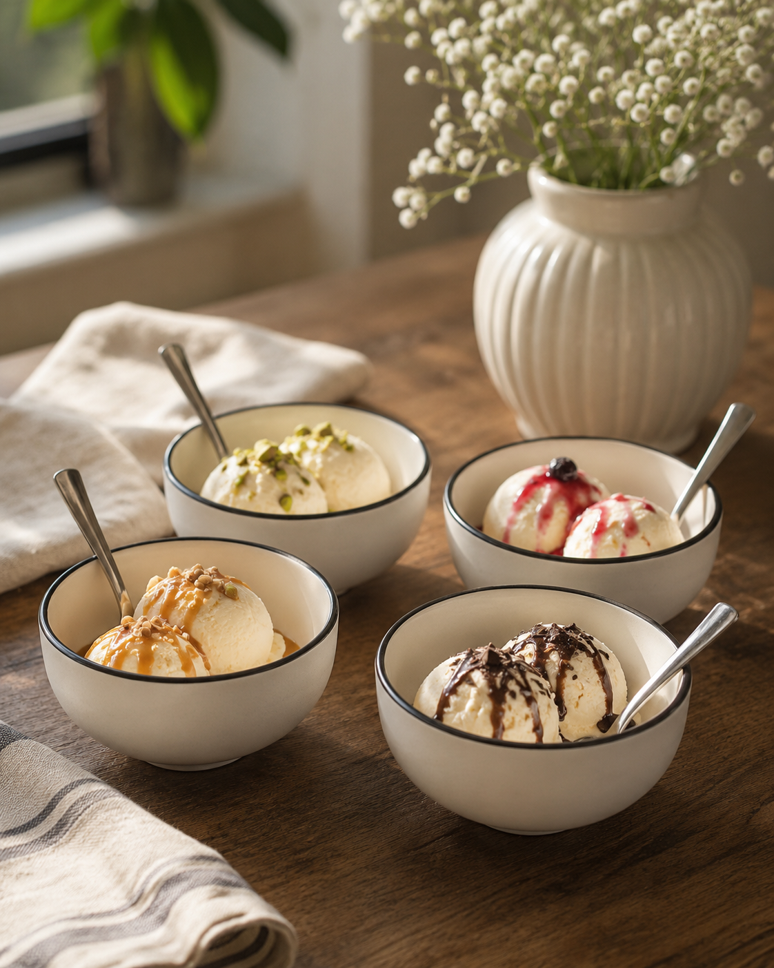 Classic Rim Ceramic Dessert Bowls – Set of 4