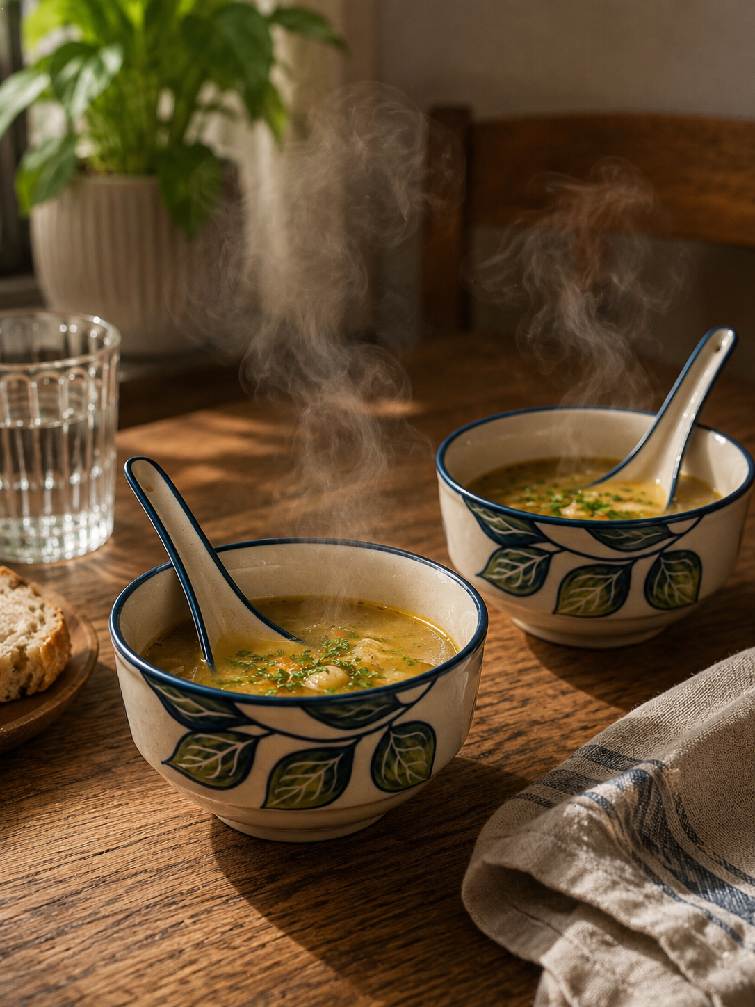 Willow Leaf Ceramic Soup Bowl Set – Set of 2