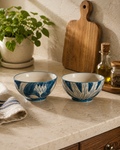 Azure Bloom Ceramic Bowl Set – Set of 2