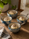 Indigo Wave Ceramic Dessert Bowl Set – Set of 4