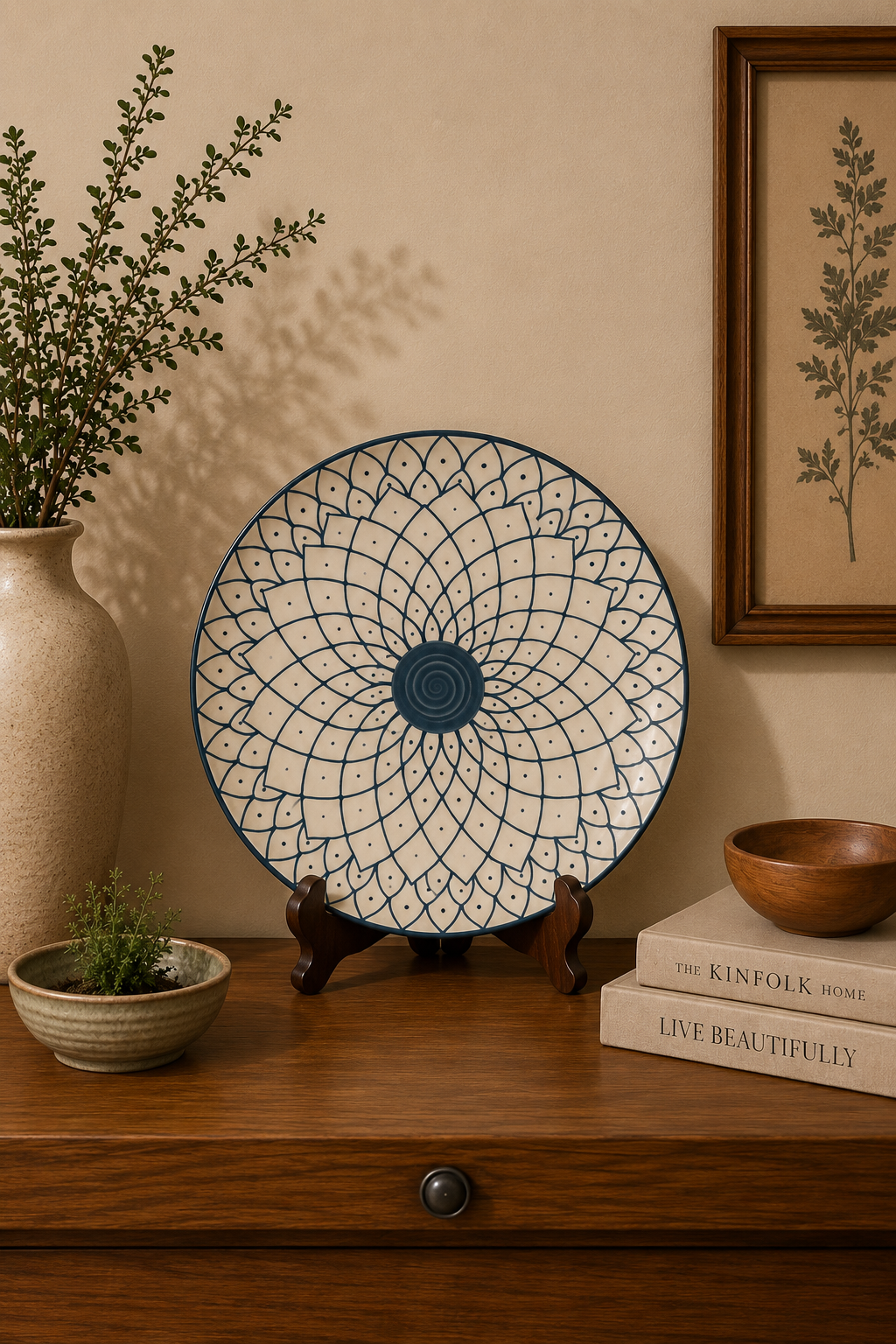 Indigo Mandala Ceramic Plate
